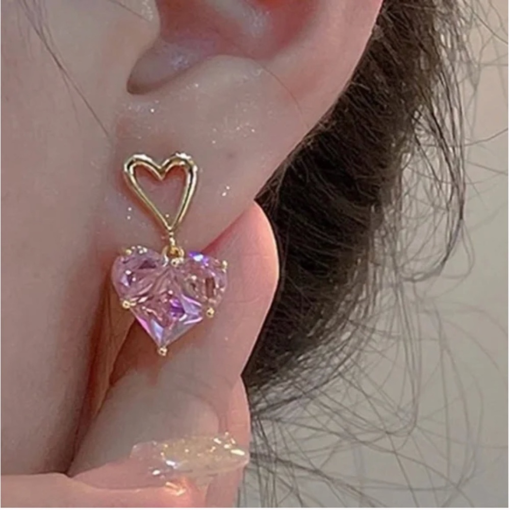 ❤️FREE Heart Rhinestone Stop Boho Peasant Love Artsy Art Chic Glam Drop Earrings